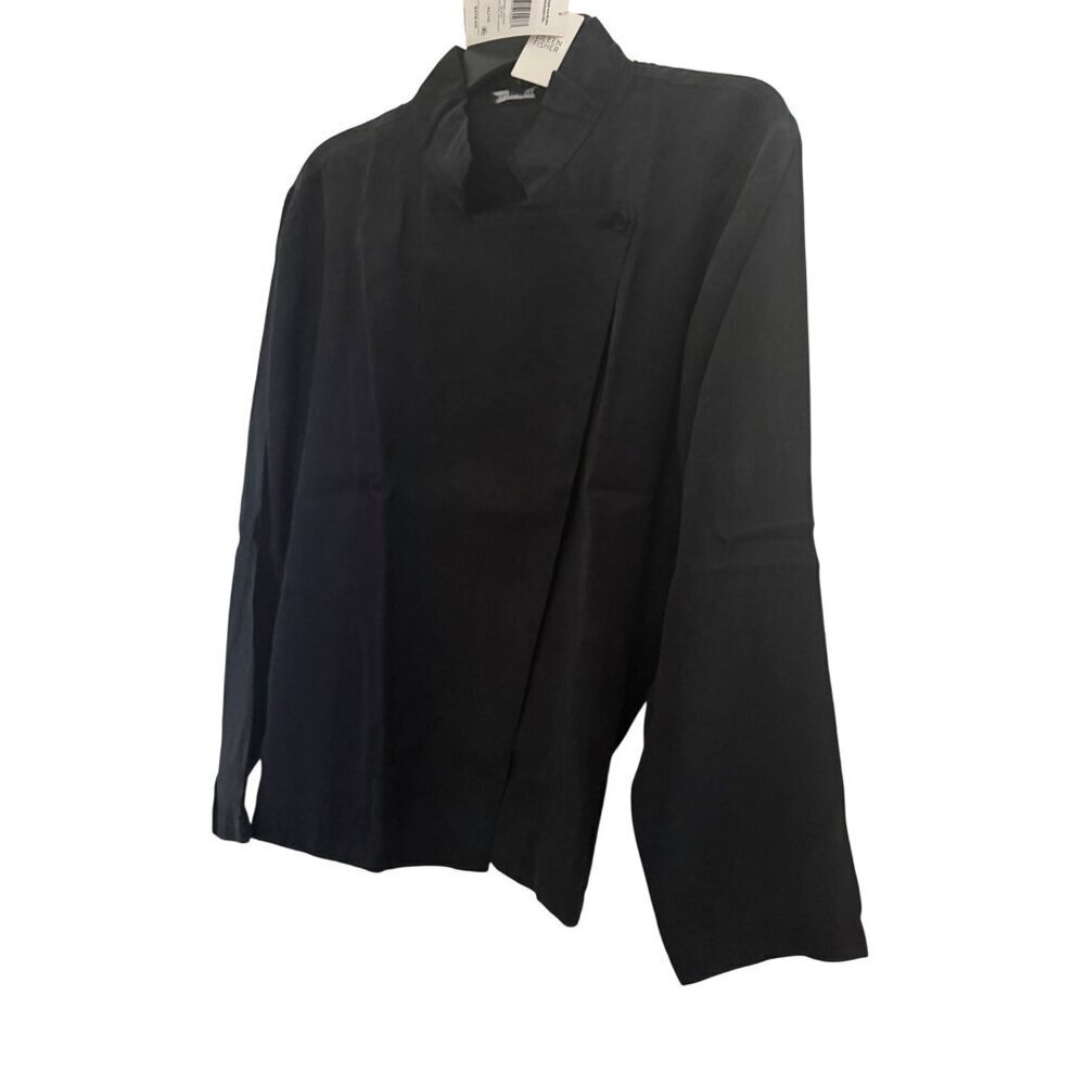 Eileen Fisher Womens Black Suede Open Front Pockets Notch Lapel Jacket Sz XL New